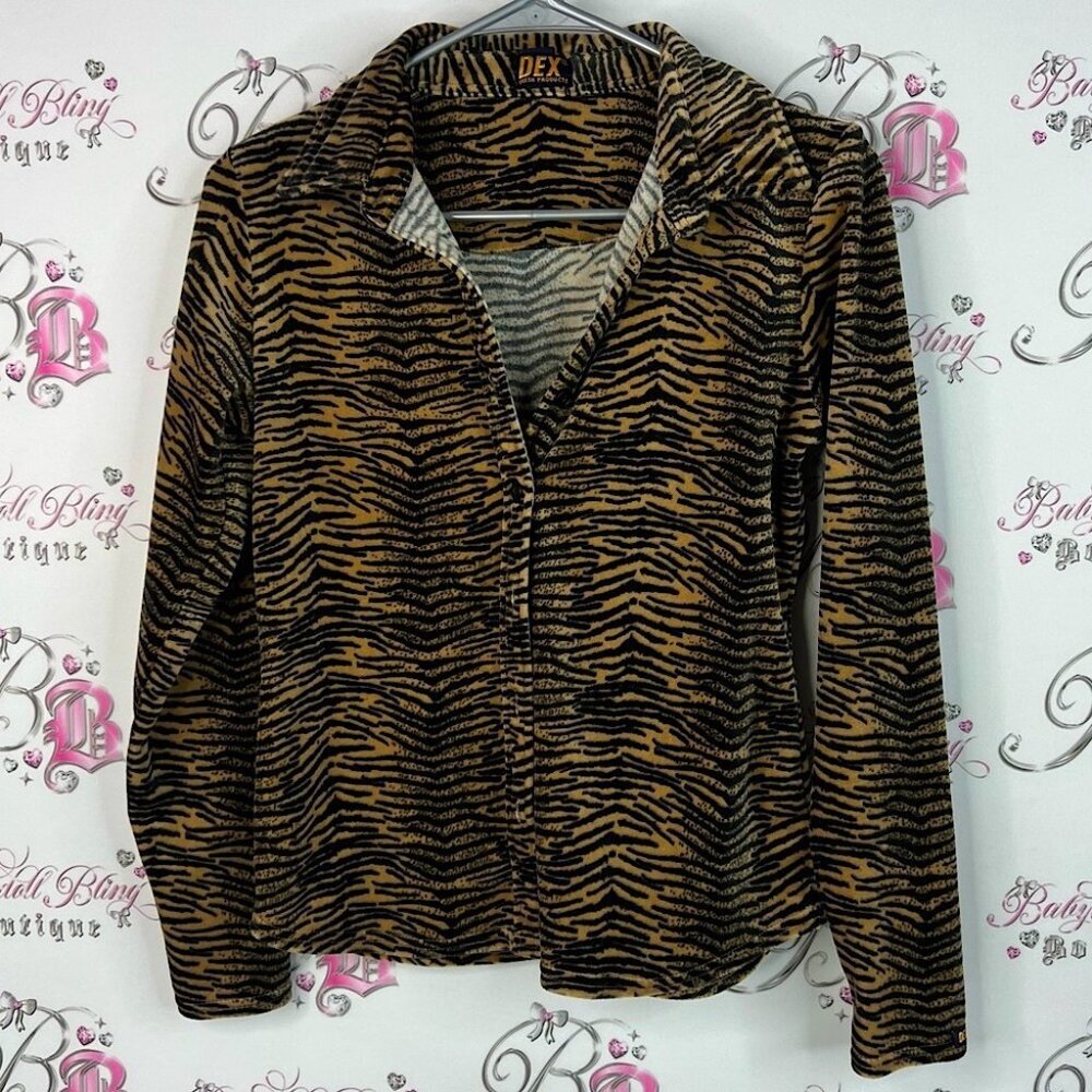 Dex fresh products button up soft fleece style shirt Zebra Stripe Jacket